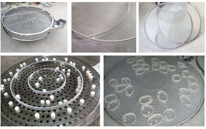 旋振篩換網(wǎng)1，去除舊網(wǎng)。2，將新的篩網(wǎng)平鋪在網(wǎng)架上。3，用束環(huán)固定篩網(wǎng)。3，拉緊篩網(wǎng)并擰緊束環(huán)，換網(wǎng)完成。