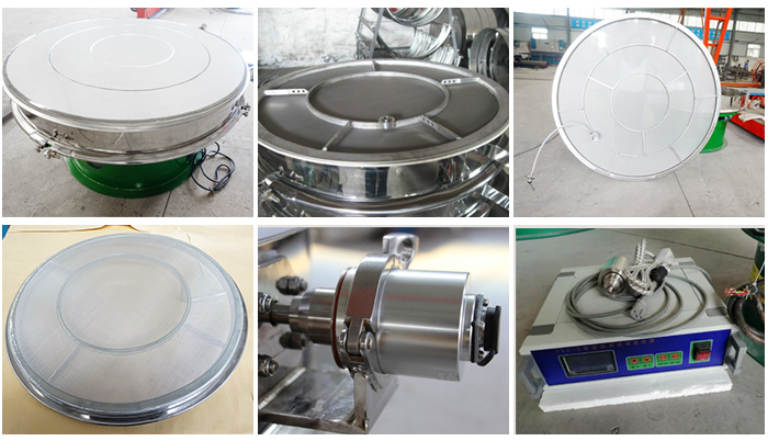 超聲波旋振篩網(wǎng)架，篩框，超聲波換能器，超聲波電源等細(xì)節(jié)展示。