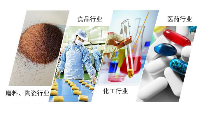 圓形旋振篩適用行業(yè)：磨料，陶瓷行業(yè)，食品行業(yè)，化工行業(yè)，醫(yī)藥行業(yè)。
