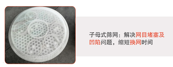 塑料防腐蝕振動篩采用子母扣式網(wǎng)架可安裝彈跳球進(jìn)行清網(wǎng)，解決篩網(wǎng)堵塞問題。